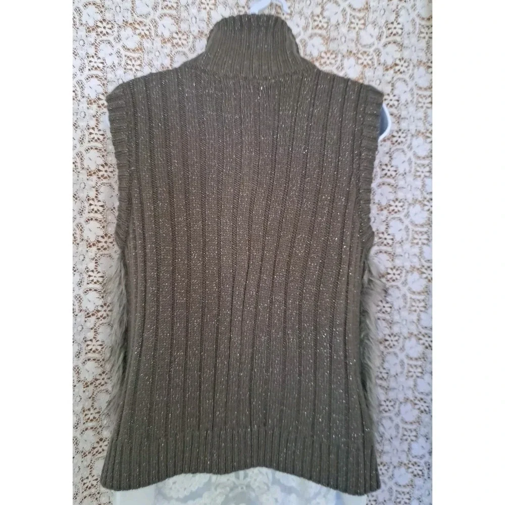 Justice Junior Sz 18 Girls Faux Fur Vest Greenish Brown Full Zip Metallic Thread